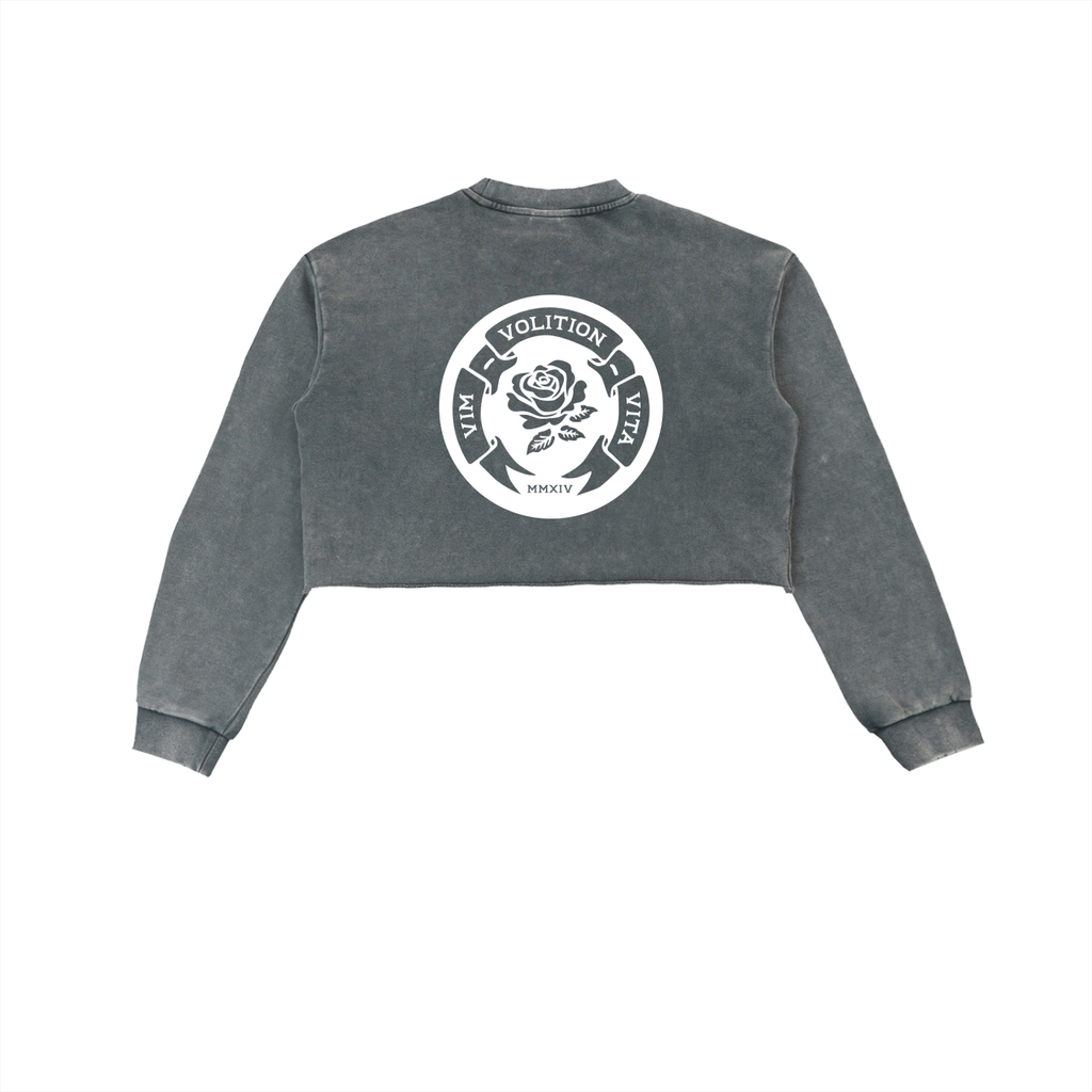 Rose Emblem Women's Snow Washed Raw Edge Cropped Sweatshirt