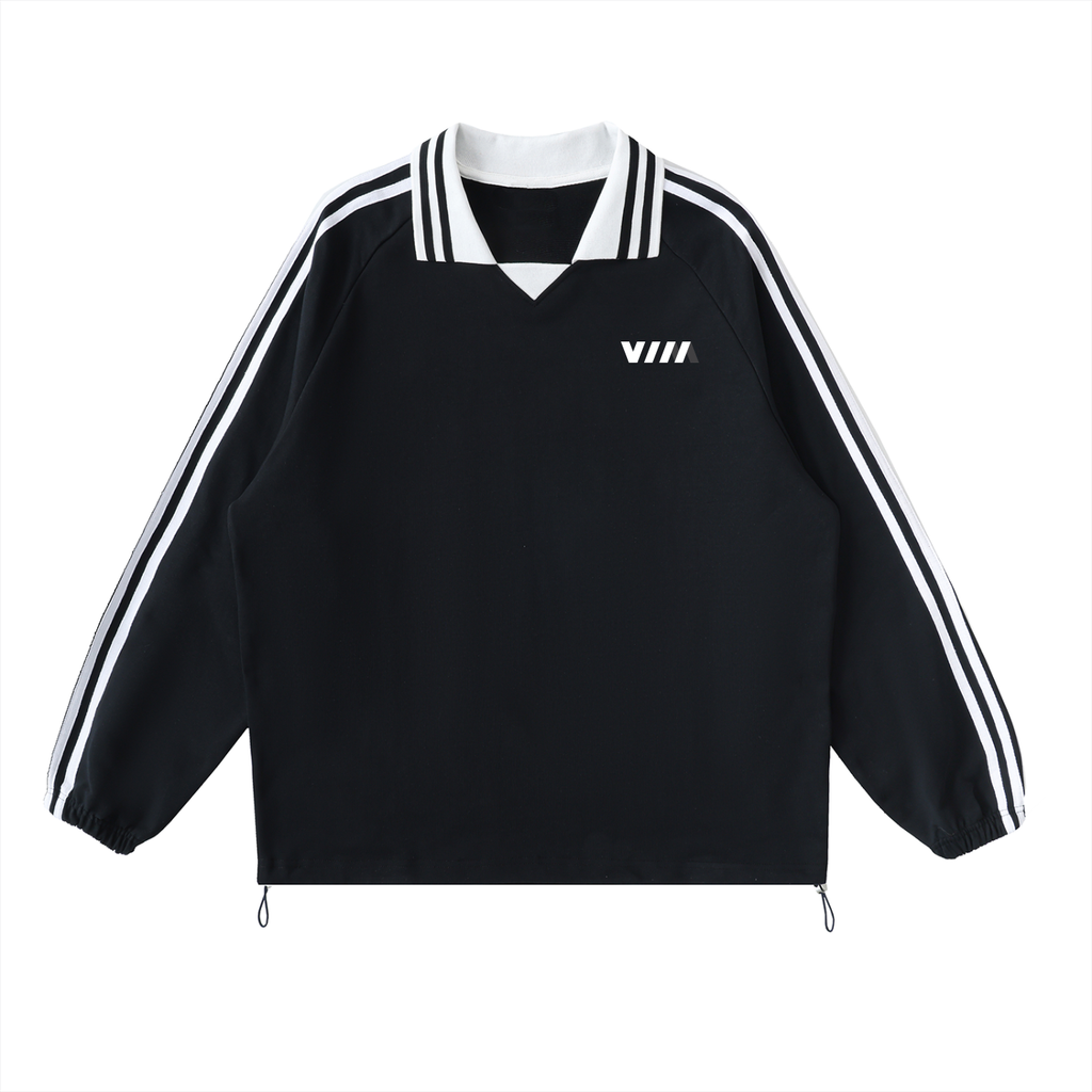 VIM Contrast Striped Lapel Collar Sweatshirt