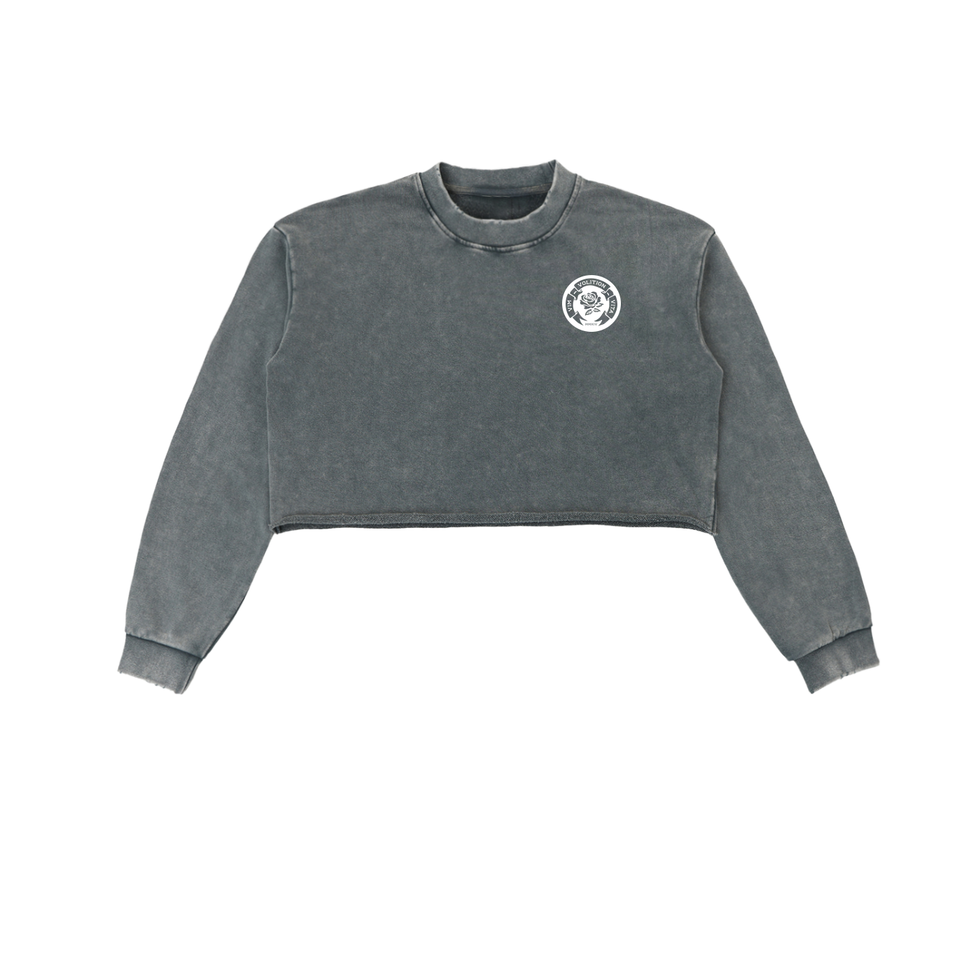 Rose Emblem Women's Snow Washed Raw Edge Cropped Sweatshirt