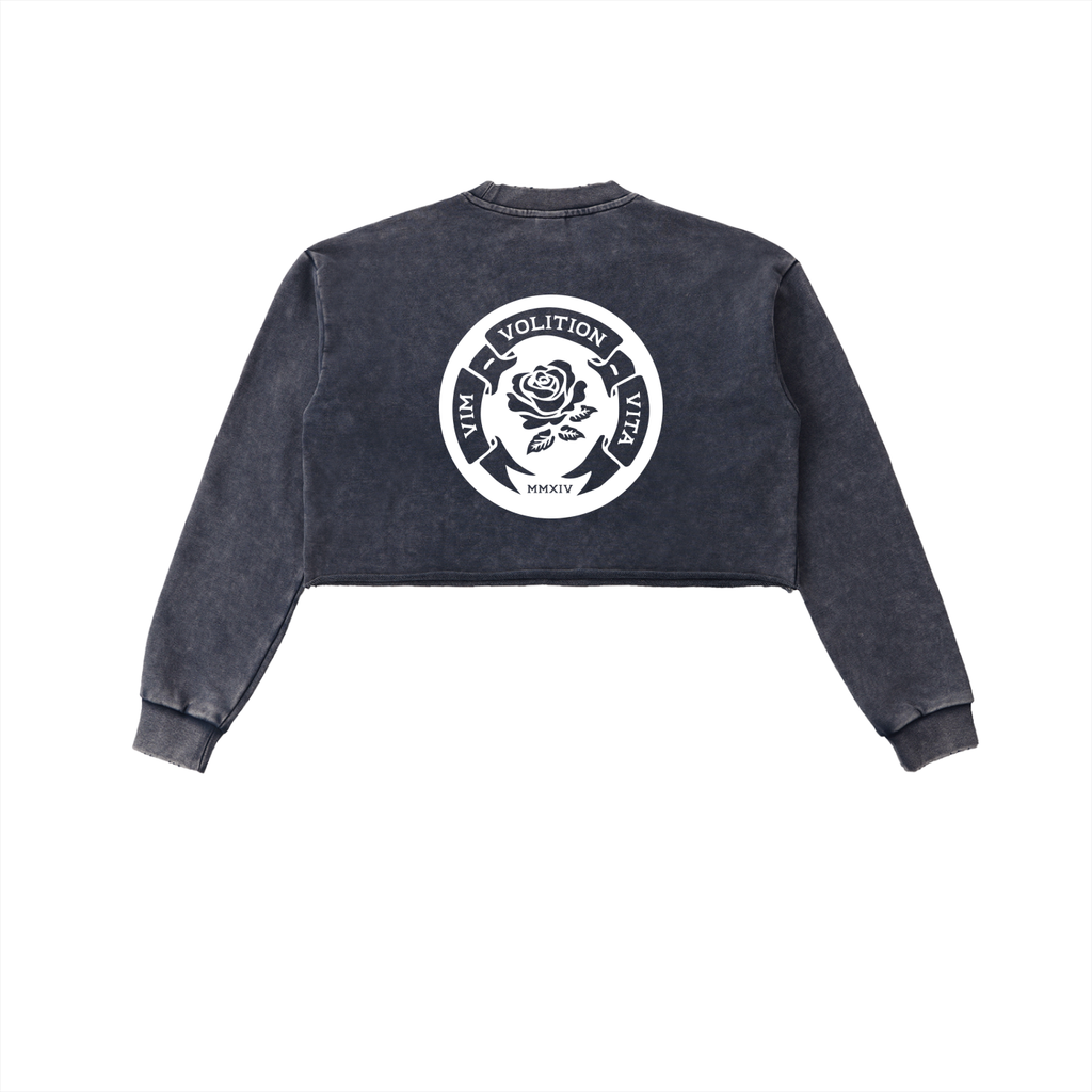 Rose Emblem Women's Snow Washed Raw Edge Cropped Sweatshirt