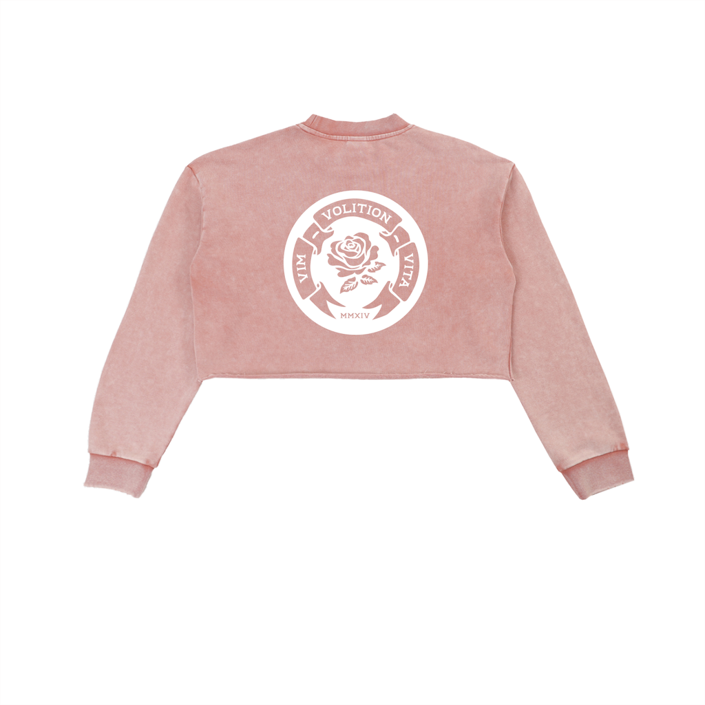 Rose Emblem Women's Snow Washed Raw Edge Cropped Sweatshirt
