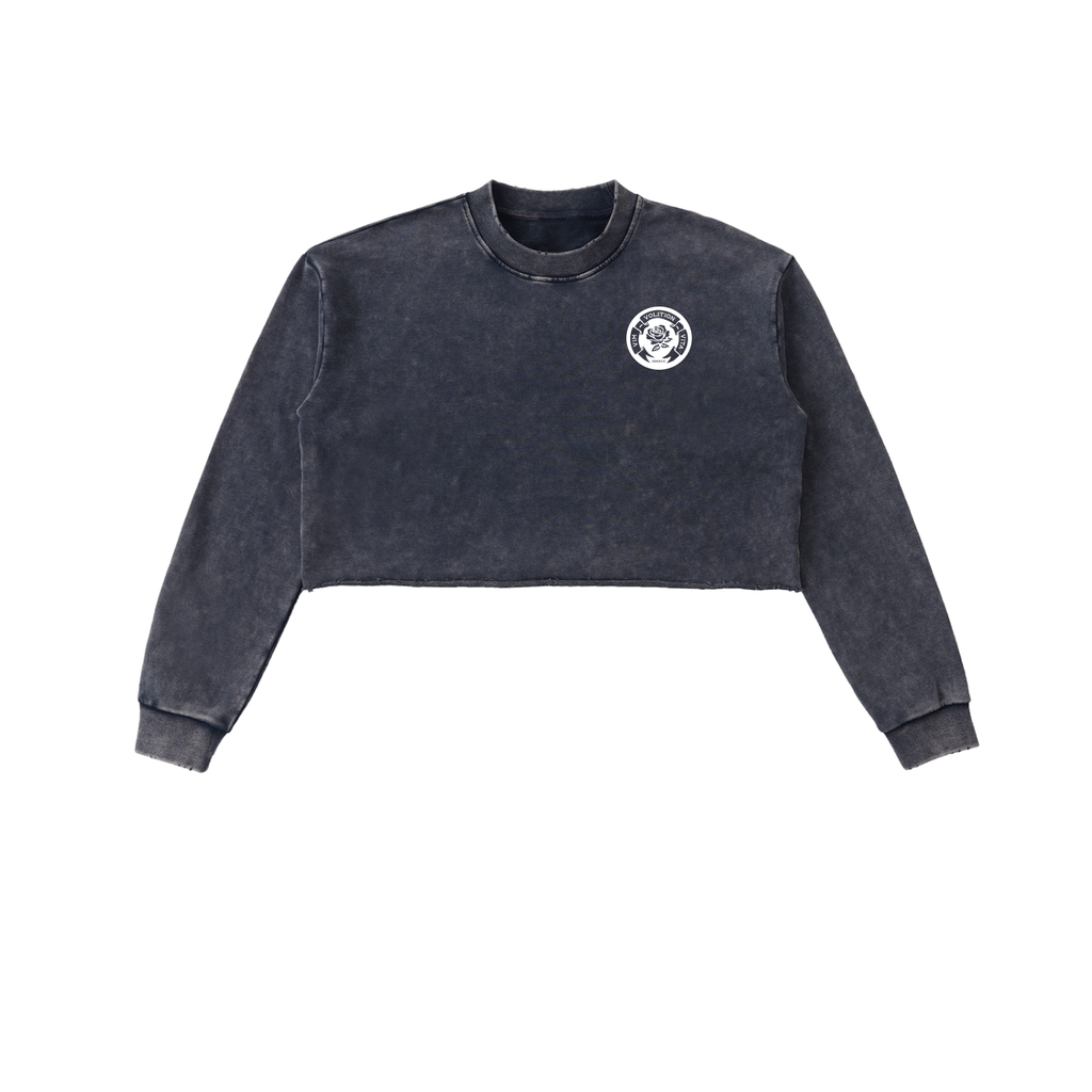 Rose Emblem Women's Snow Washed Raw Edge Cropped Sweatshirt